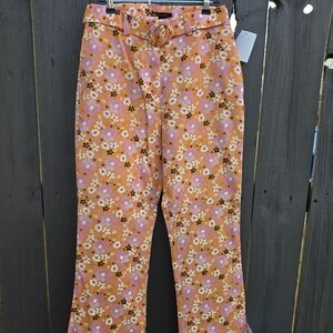 Floral Belted Wide Leg Pants in Orange and Pink